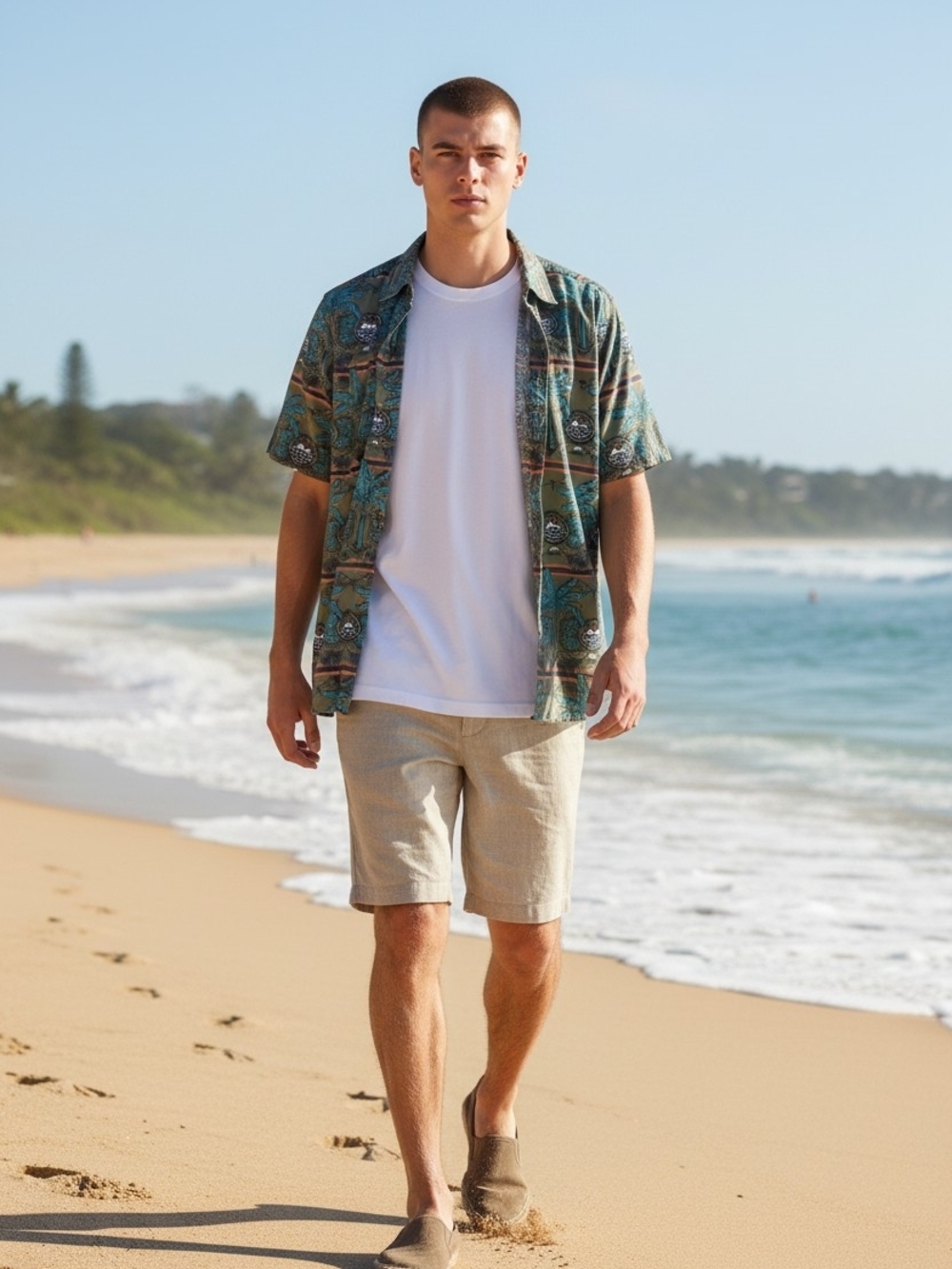 Kavu Green Tropical Print Short-Sleeve Button-Down Shirt